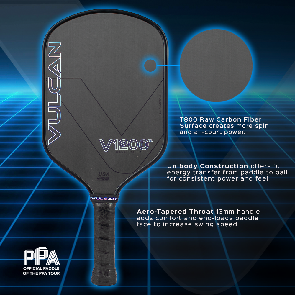 Vulcan V1200TL T800 Raw Carbon Fiber Pickleball Paddle